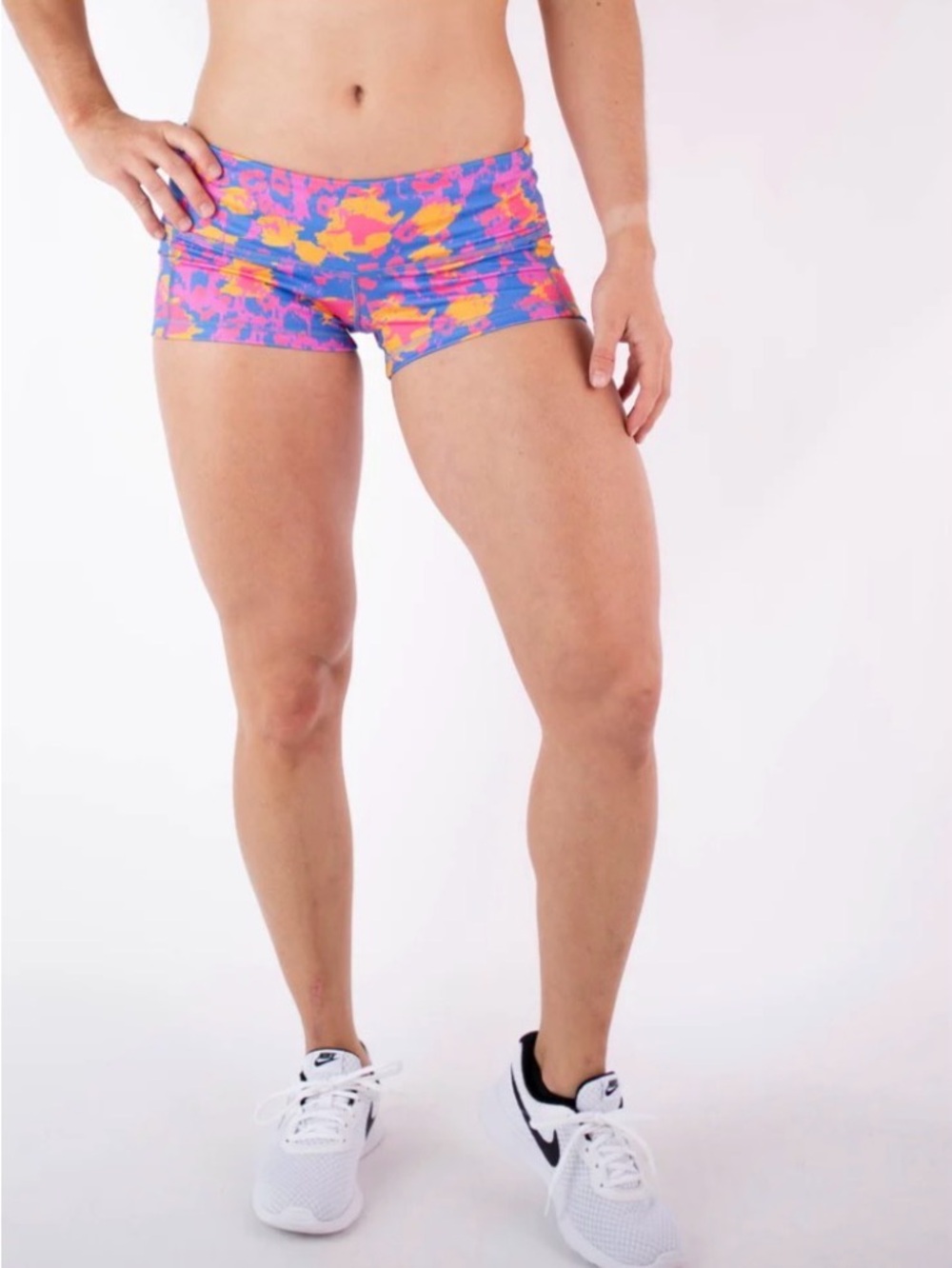 Fleo Neon Floral High-Rise Bike Shorts in Pink, Blue & Yellow Size XS
